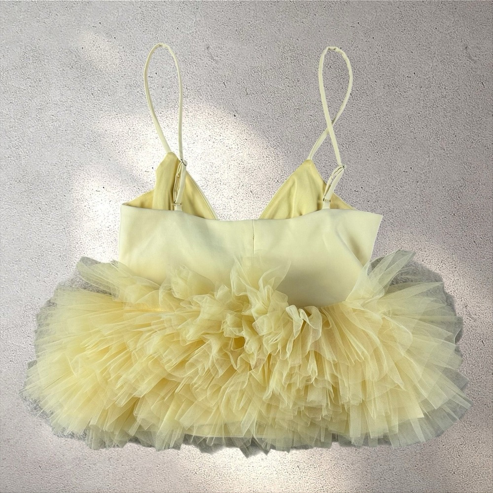 Zara Tulle Tank Blouse Babydoll Peplum Top Butter Yellow NWT Sz S 4772/005/300 - Picture 5 of 7